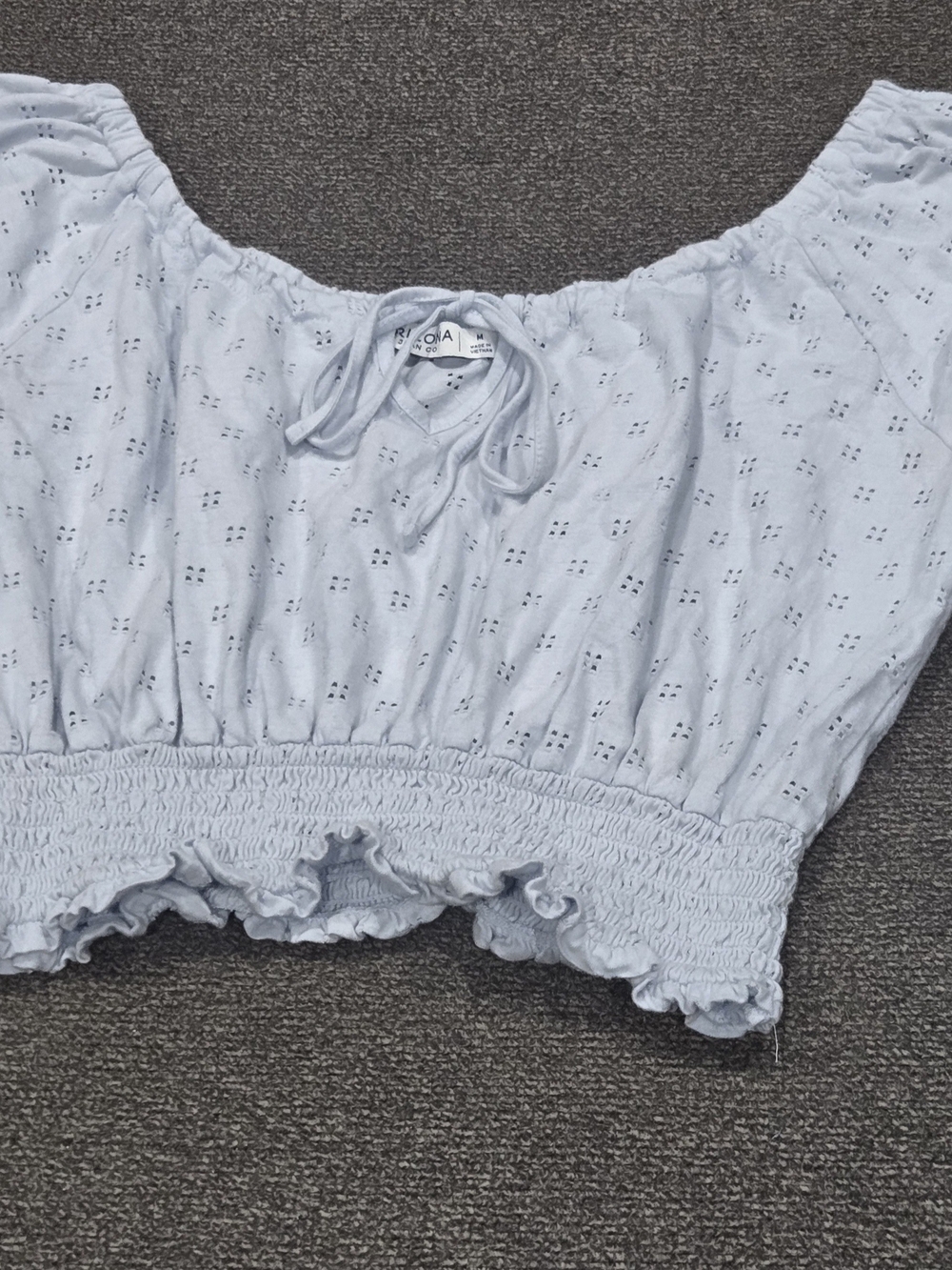 Light Blue Eyelet Smocked Crop Top